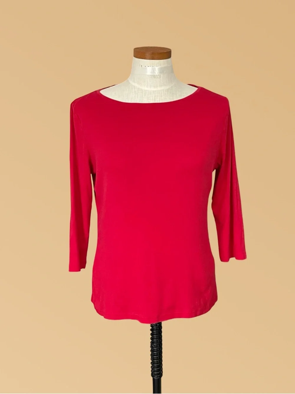 Talbots Solid Bateau Neck 3/4 Sleeve Tee 100% Pima Cotton SzL Valiant Poppy - Picture 1 of 6
